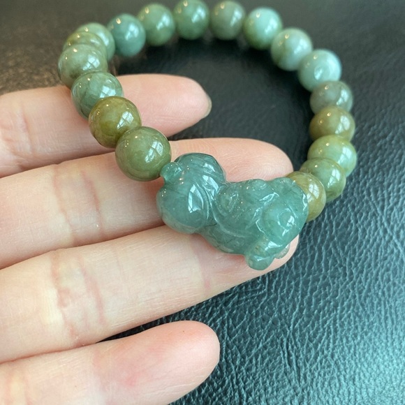 Natural Jade Lucky Pixiu Beaded Bead Adjustable Bracelet - Picture 4 of 8